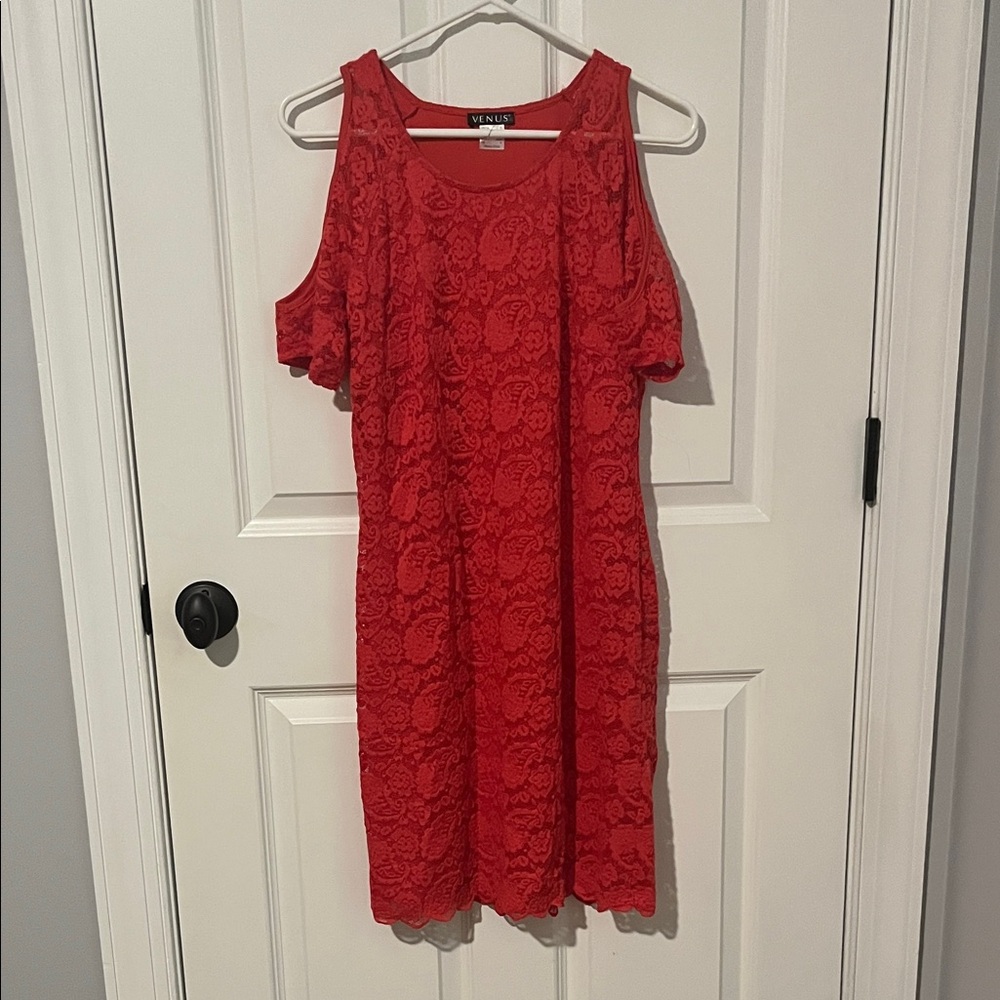 VENUS Red Lace Cold Shoulder Mini Dress